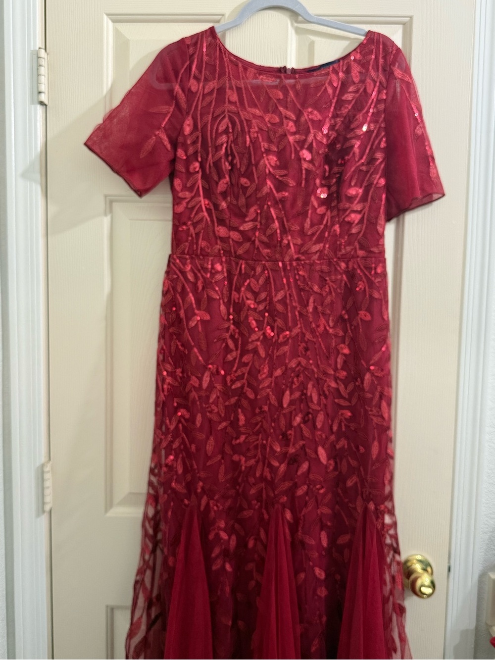 Ever Pretty Red Sequin Leaf Embroidered Evening Gown